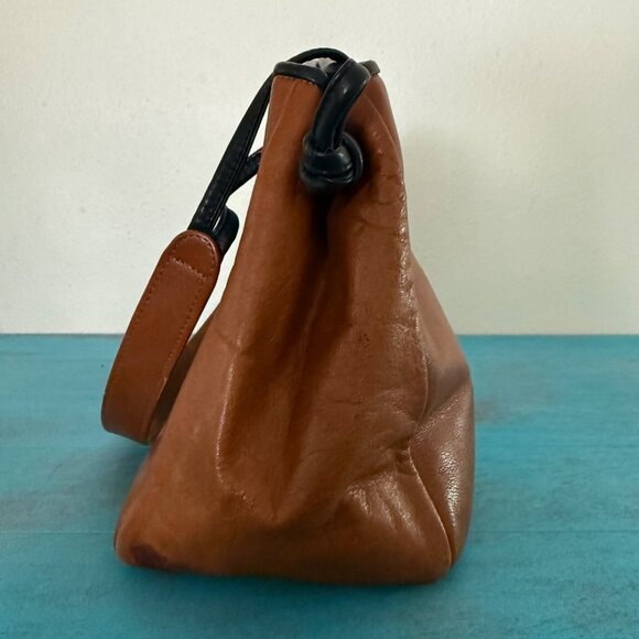 Vintage Jo Ann Page Brown Leather w/ Black Piping Shoulder Bag *Made in the USA* - Picture 5 of 10